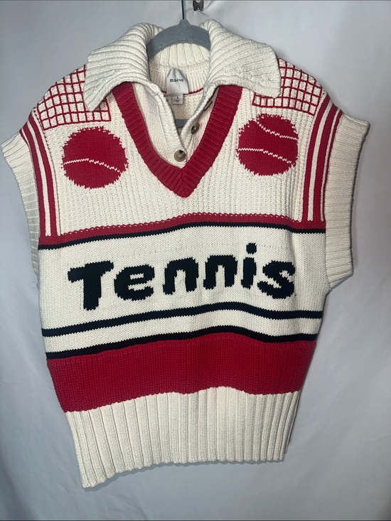 Maeve Sweaters - Anthropology Maeve Cream, Red and Black 'Tennis' V-Neck Sweater Vest
